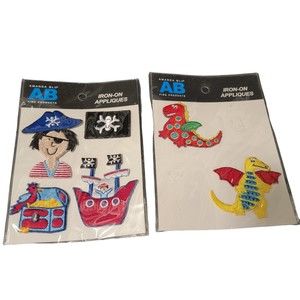 Lot of 2 - 6 Amanda Blu Pirate Dragon Embroidered Iron‎ On Applique Patches
